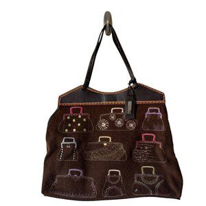 Vtg Antonio Melani Embroidered Carpet Bag Purse Handbag Retro Novelty